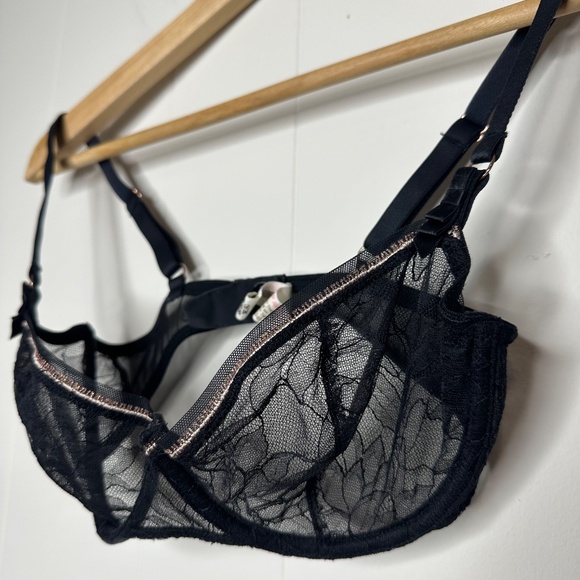 LOU lace bra, Black Sheer Lingerie with Sparkly lurex frill, 32D - Picture 5 of 16